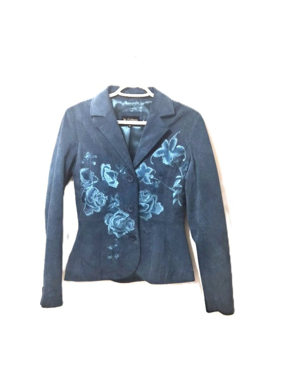 Vintage Y2K Le Château Turquoise Suede Embroidered Jacket Fairycore Whimsigoth